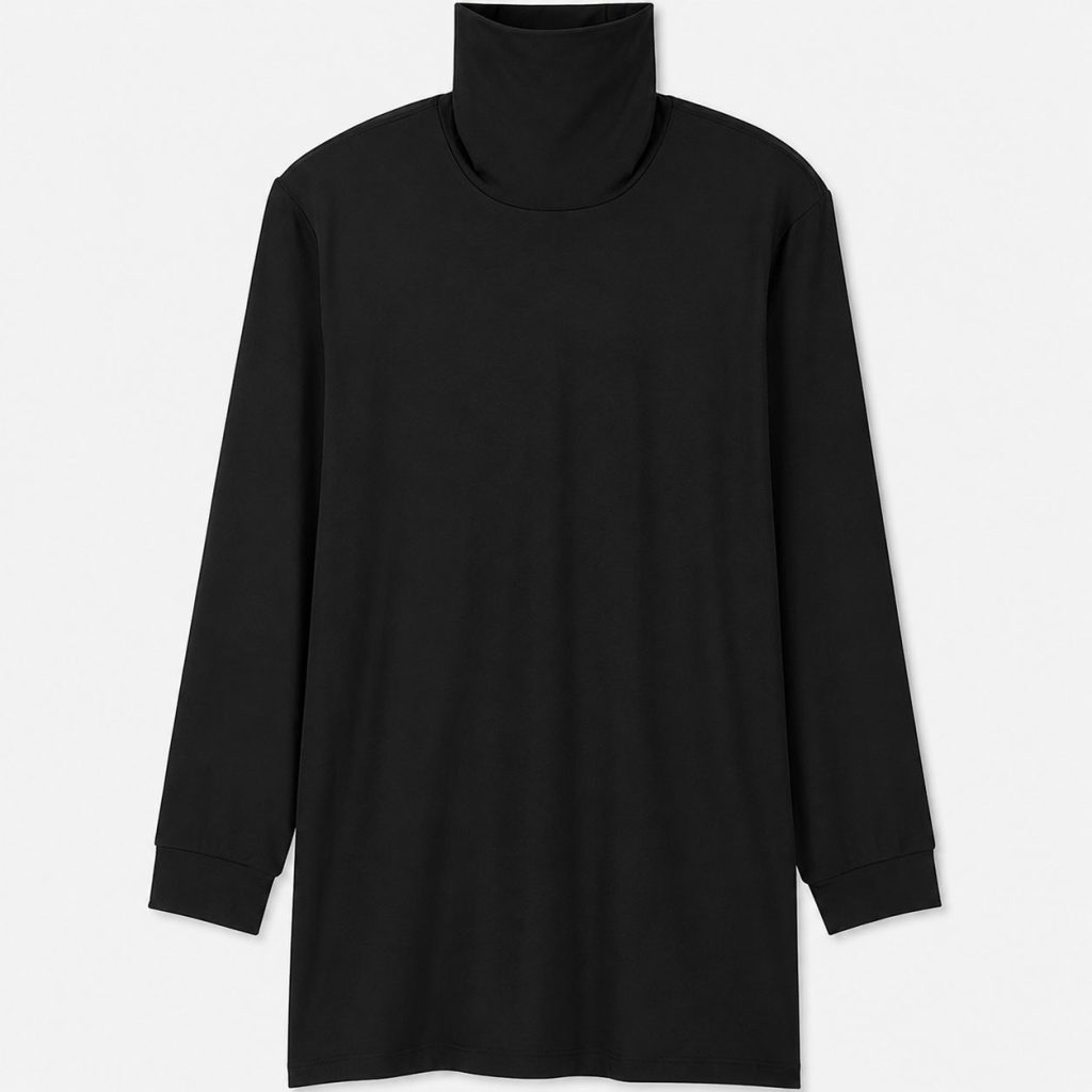 Áo giữ nhiệt nam cổ lọ loại thường vải mỏng Uniqlo Heattech màu đen 09 BLACK