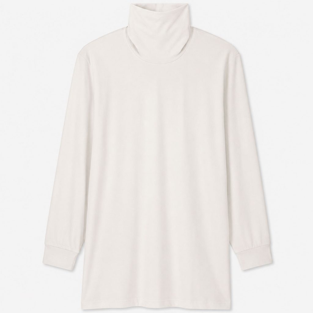 Áo giữ nhiệt nam cổ lọ loại thường vải mỏng Uniqlo Heattech màu trắng 00 WHITE
