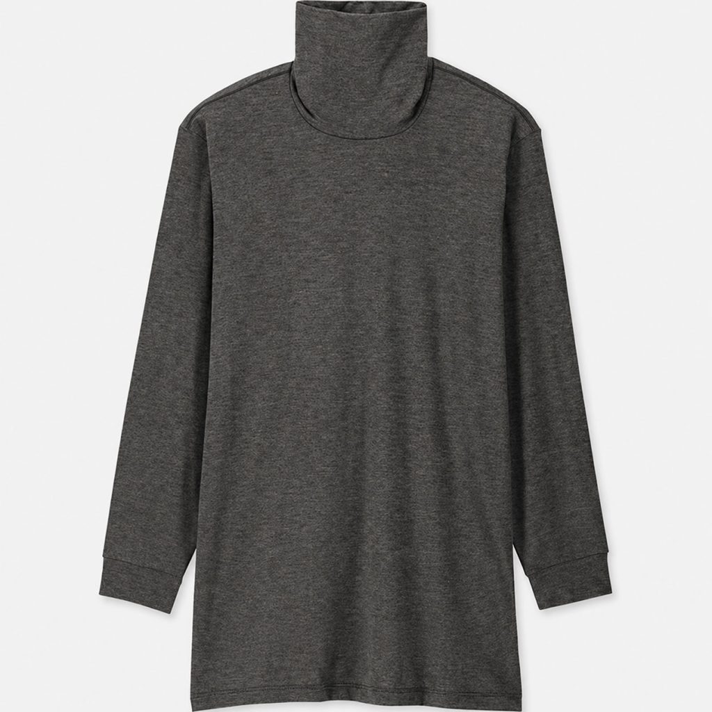 Áo giữ nhiệt nam cổ lọ loại thường vải mỏng Uniqlo Heattech màu xám 08 DARK GRAY