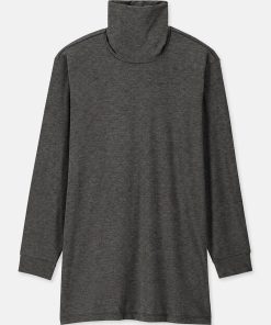 Áo giữ nhiệt nam cổ lọ loại thường vải mỏng Uniqlo Heattech màu xám 08 DARK GRAY