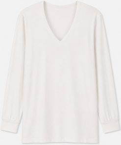 Áo giữ nhiệt nam cổ tim loại thường vải mỏng Uniqlo Heattech màu trắng 00 WHITE