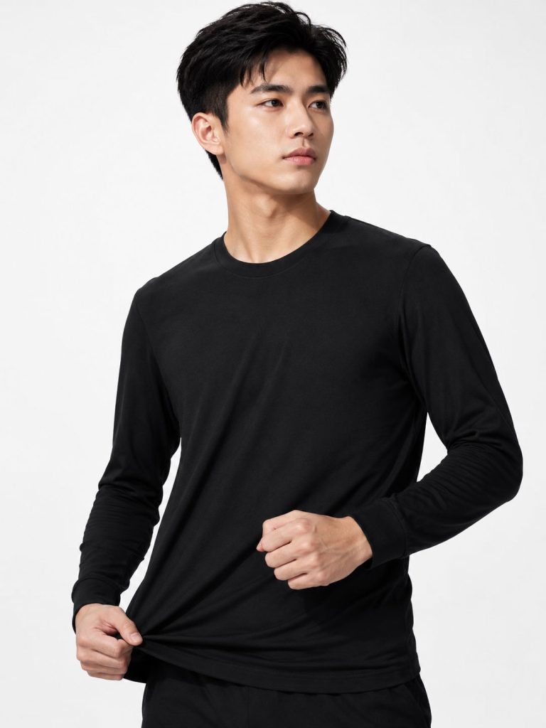 Áo giữ nhiệt nam cổ tròn loại thường vải mỏng Uniqlo Heattech màu đen 09 BLACK
