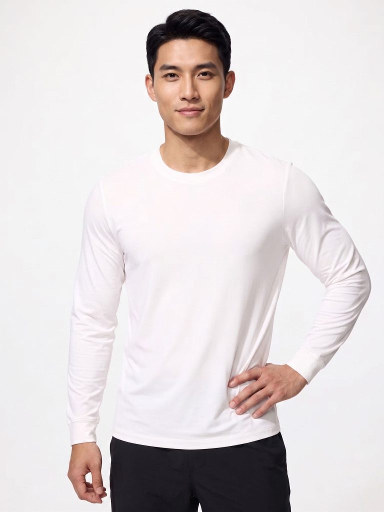 Áo giữ nhiệt nam cổ tròn loại thường vải mỏng Uniqlo Heattech màu trắng 00 WHITE