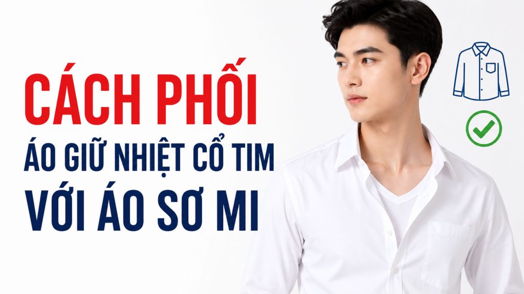 Cách phối áo giữ nhiệt nam cổ tim Uniqlo HEATTECH với áo sơ mi