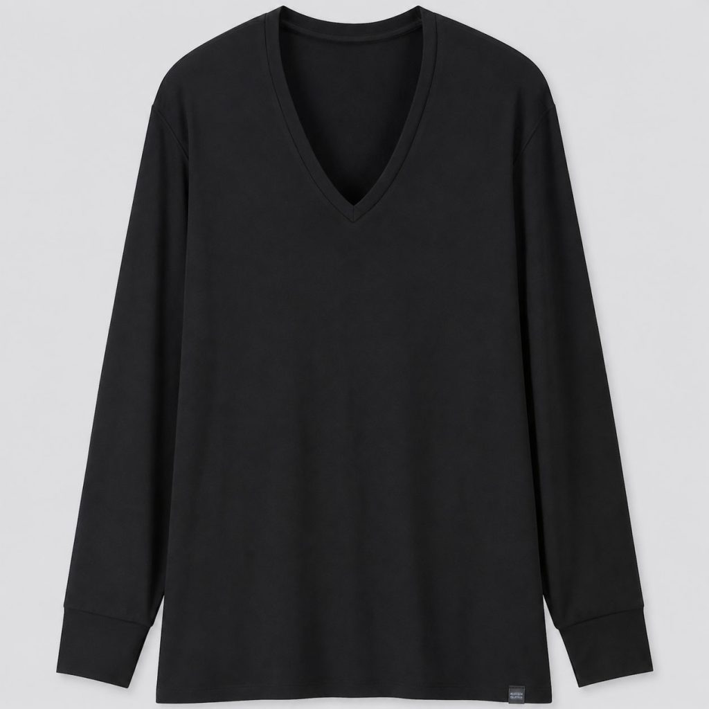 Áo giữ nhiệt nam cổ tim Uniqlo Heattech Extra Warm Nhật Bản màu đen 09 BLACK