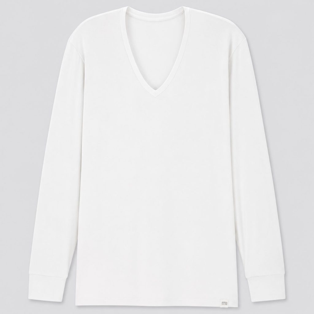 Áo giữ nhiệt nam cổ tim Uniqlo Heattech Extra Warm Nhật Bản màu trắng 00 WHITE