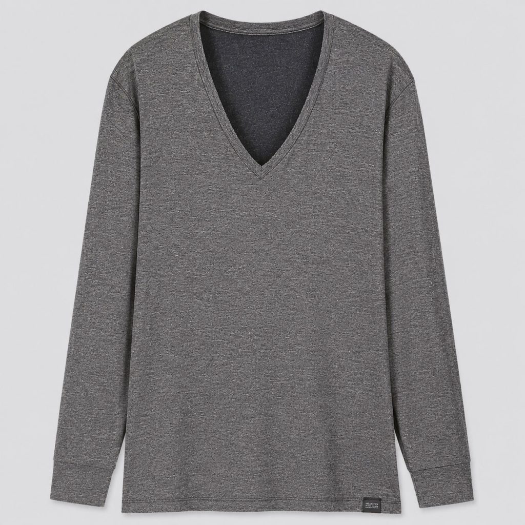 Áo giữ nhiệt nam cổ tim Uniqlo Heattech Extra Warm Nhật Bản màu xám 08 DARK GRAY