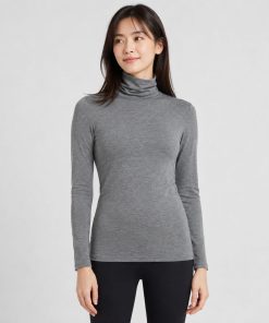 Áo giữ nhiệt nữ cổ lọ Uniqlo Heattech Extra Warm Nhật Bản màu xám 08 DARK GRAY