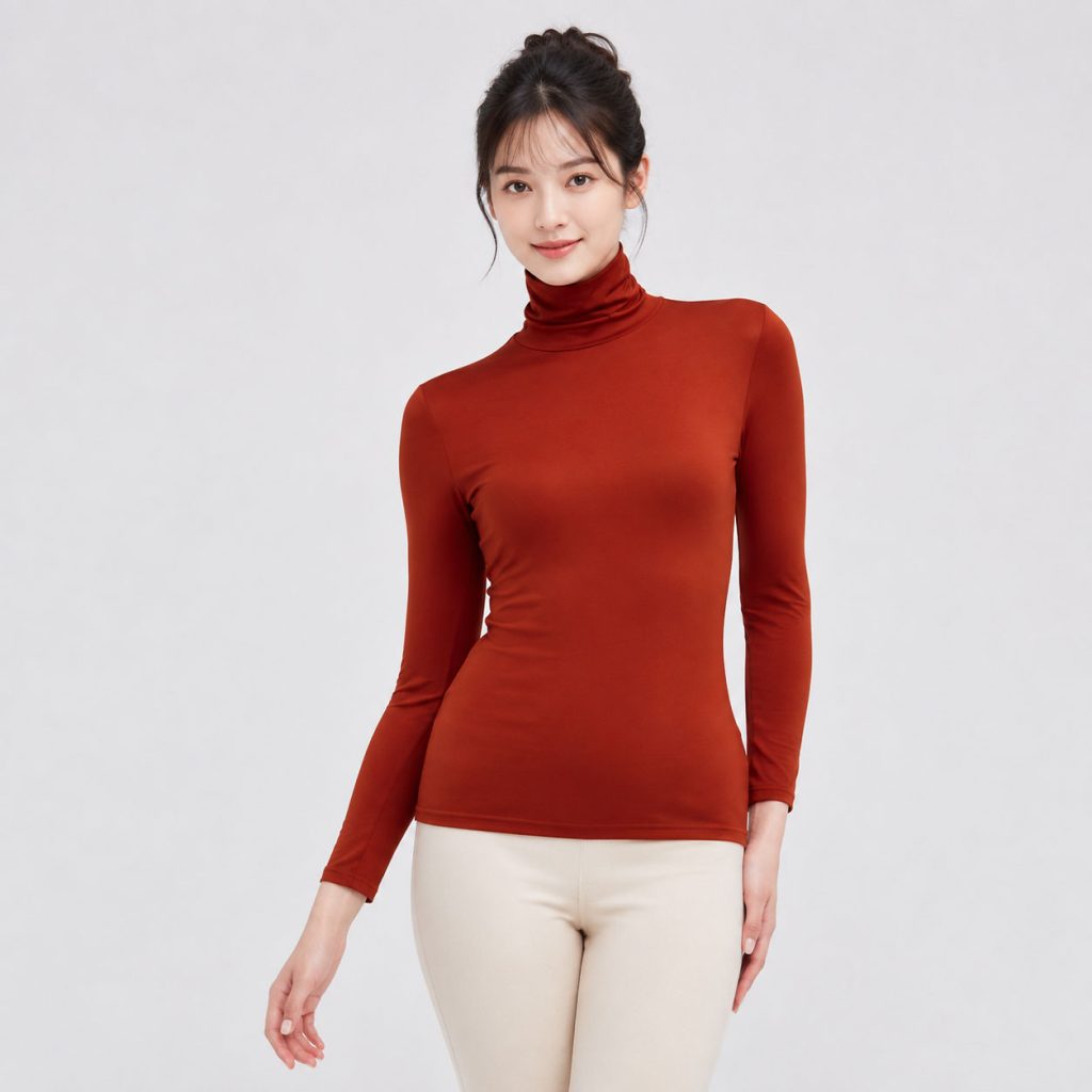 Áo giữ nhiệt nữ cổ lọ loại thường vải mỏng Uniqlo Heattech Nhật Bản màu cam đậm 28 DARK ORANGE
