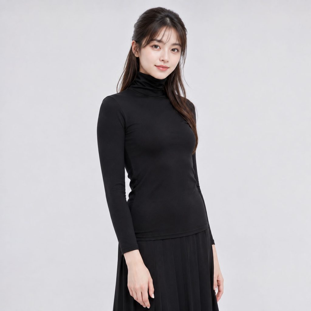 Áo giữ nhiệt nữ cổ lọ loại thường vải mỏng Uniqlo Heattech Nhật Bản màu đen 09 BLACK