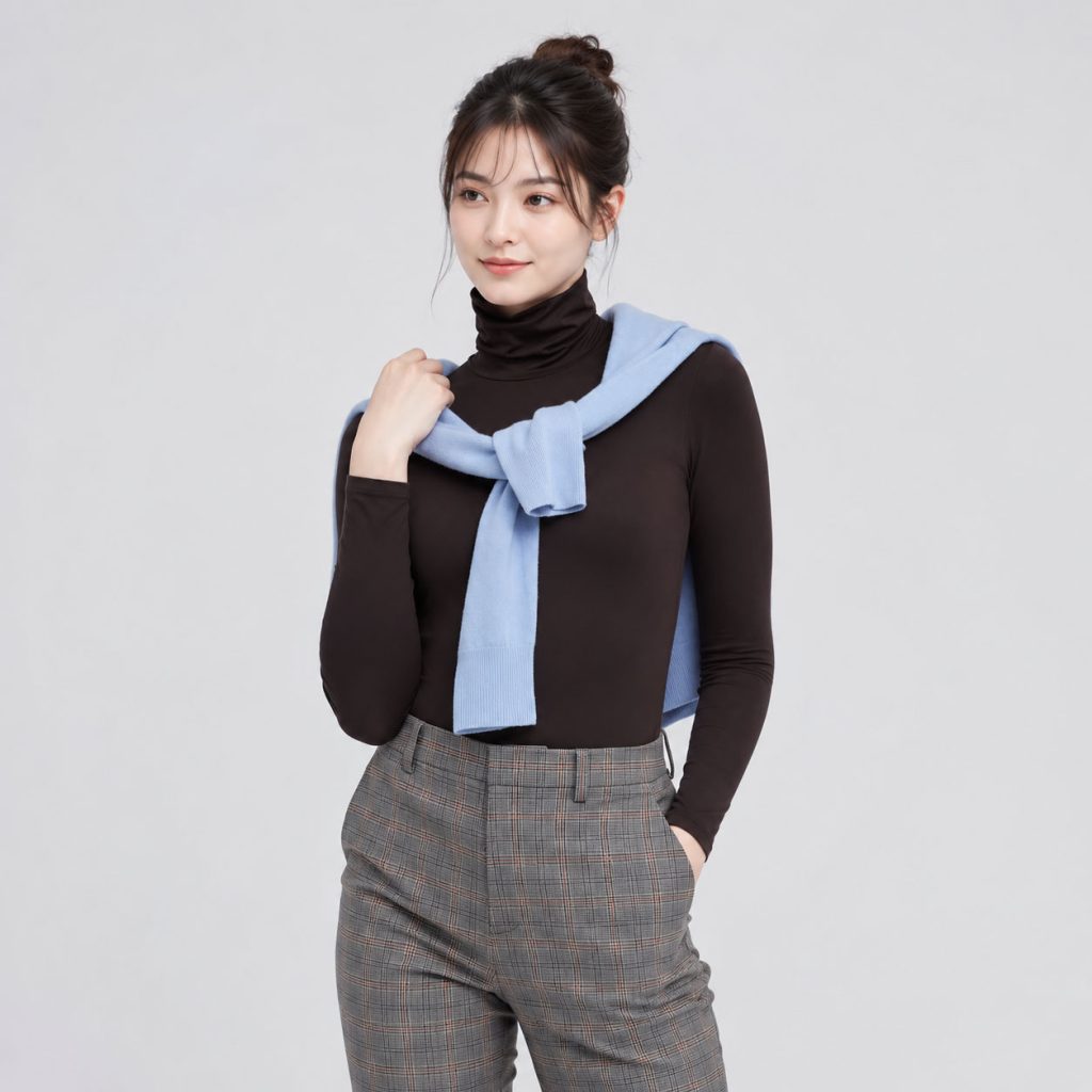 Áo giữ nhiệt nữ cổ lọ loại thường vải mỏng Uniqlo Heattech Nhật Bản màu nâu đậm 39 DARK BROWN