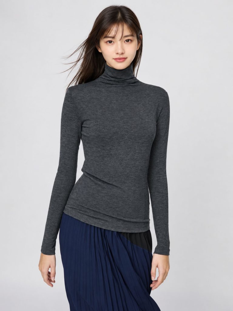 Áo giữ nhiệt nữ cổ lọ loại thường vải mỏng Uniqlo Heattech Nhật Bản màu xám 08 DARK GRAY