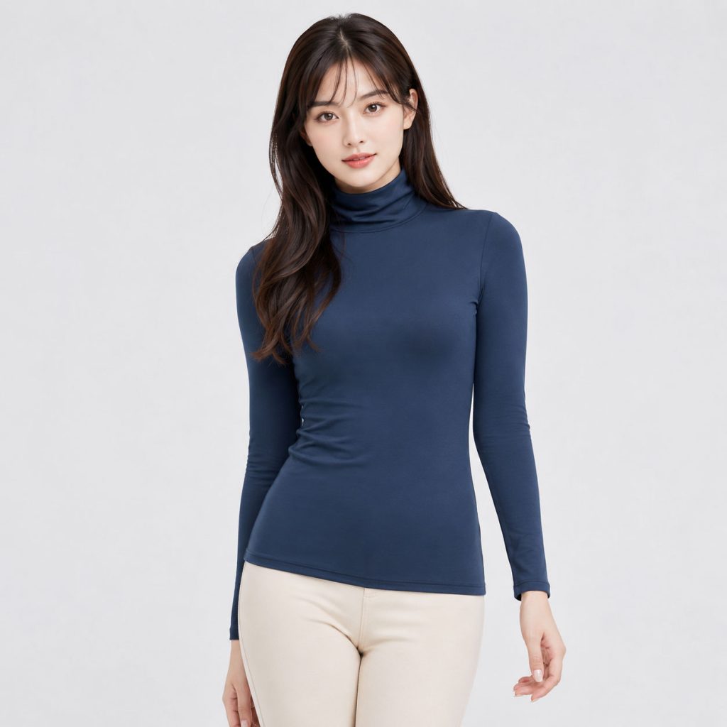 Áo giữ nhiệt nữ cổ lọ loại thường vải mỏng Uniqlo Heattech Nhật Bản màu xanh đậm 66 BLUE