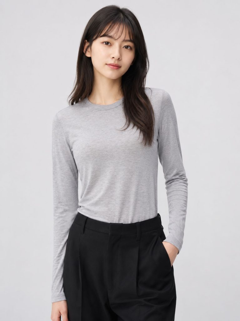 Áo giữ nhiệt nữ cổ tròn loại thường vải mỏng Uniqlo Heattech Nhật Bản màu ghi nhạt 03 GRAY