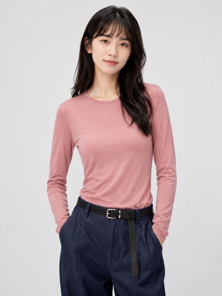 Áo giữ nhiệt nữ cổ tròn loại thường vải mỏng Uniqlo Heattech Nhật Bản màu hồng nhạt 12 PINK