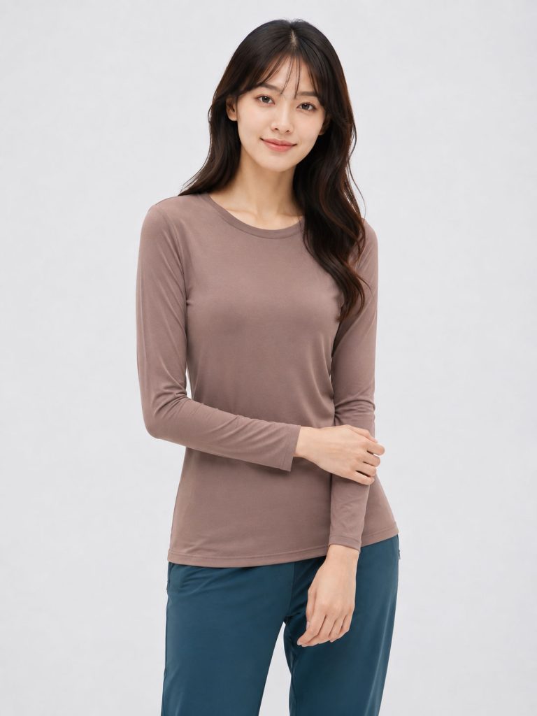 Áo giữ nhiệt nữ cổ tròn loại thường vải mỏng Uniqlo Heattech Nhật Bản màu nâu nhạt 36 BROWN
