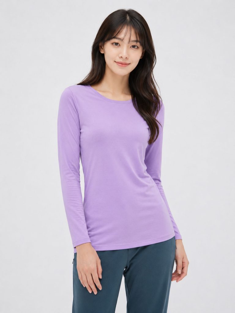 Áo giữ nhiệt nữ cổ tròn loại thường vải mỏng Uniqlo Heattech Nhật Bản màu tím nhạt 71 PURPLE