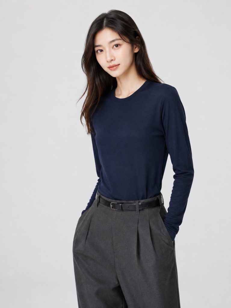 Áo giữ nhiệt nữ cổ tròn Uniqlo Heattech Ultra Warm Nhật Bản màu xanh đen 69 NAVY