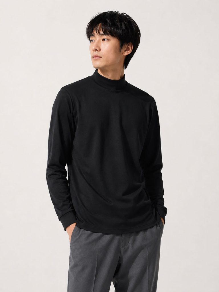Áo giữ nhiệt nam cổ 3 phân Uniqlo Heattech Extra Warm Nhật Bản màu đen 09 BLACK