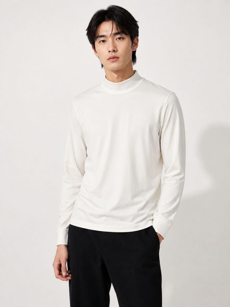 Áo giữ nhiệt nam cổ 3 phân Uniqlo Heattech Extra Warm Nhật Bản màu trắng 01 OFF WHITE